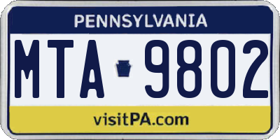 PA license plate MTA9802