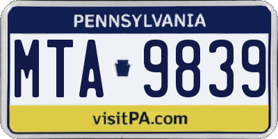 PA license plate MTA9839