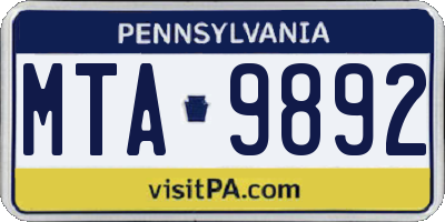 PA license plate MTA9892