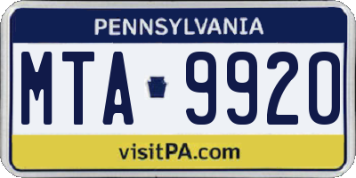 PA license plate MTA9920