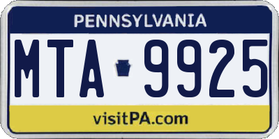 PA license plate MTA9925