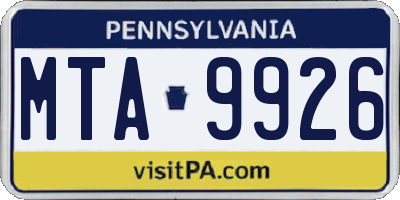 PA license plate MTA9926