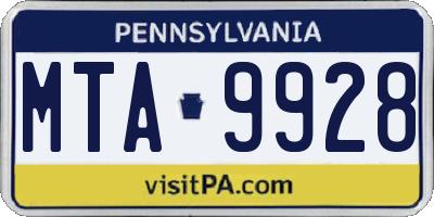 PA license plate MTA9928