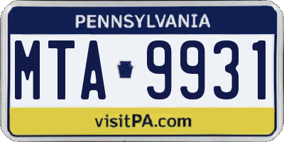 PA license plate MTA9931