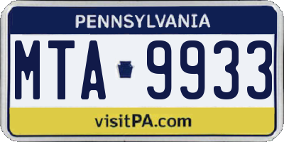 PA license plate MTA9933