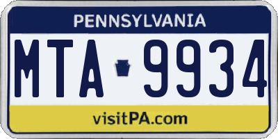 PA license plate MTA9934