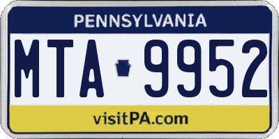 PA license plate MTA9952