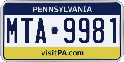 PA license plate MTA9981