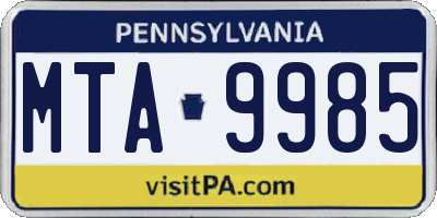 PA license plate MTA9985