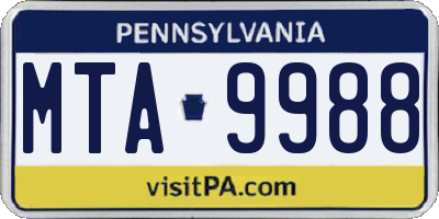 PA license plate MTA9988