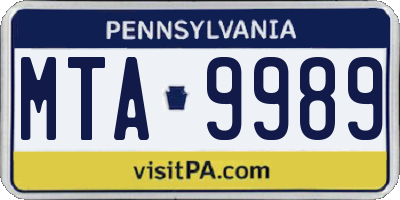 PA license plate MTA9989