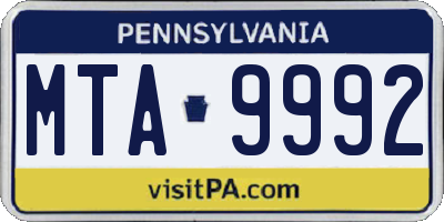 PA license plate MTA9992