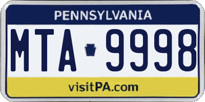 PA license plate MTA9998
