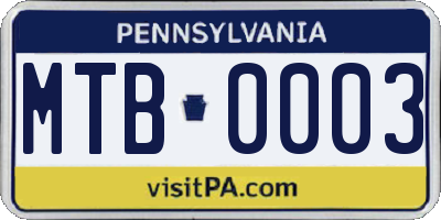 PA license plate MTB0003
