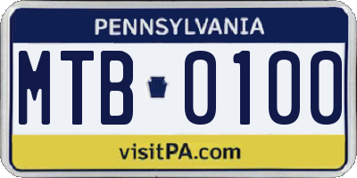 PA license plate MTB0100