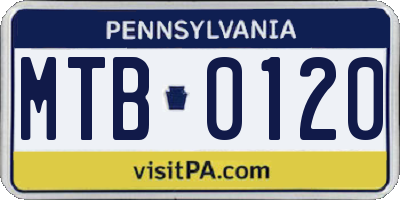 PA license plate MTB0120