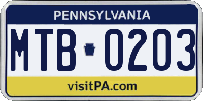 PA license plate MTB0203