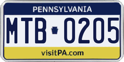 PA license plate MTB0205
