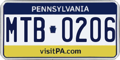 PA license plate MTB0206
