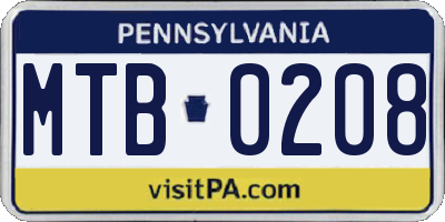 PA license plate MTB0208