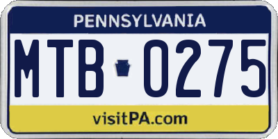 PA license plate MTB0275