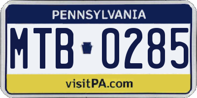 PA license plate MTB0285
