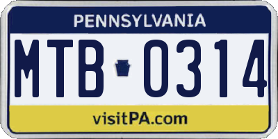 PA license plate MTB0314