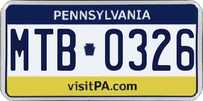 PA license plate MTB0326