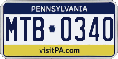 PA license plate MTB0340