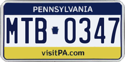 PA license plate MTB0347