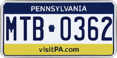 PA license plate MTB0362