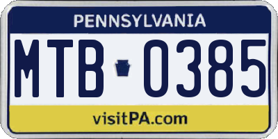 PA license plate MTB0385