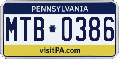 PA license plate MTB0386