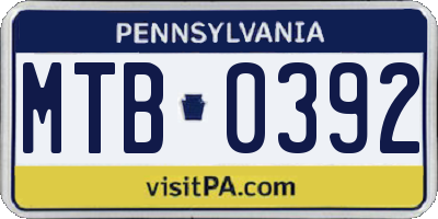 PA license plate MTB0392