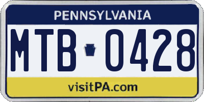 PA license plate MTB0428