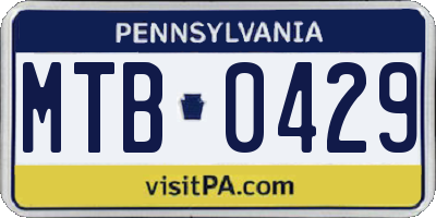 PA license plate MTB0429