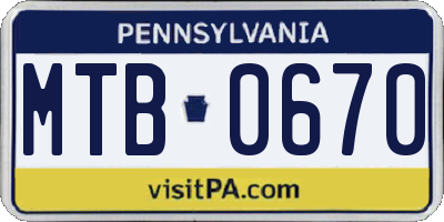 PA license plate MTB0670