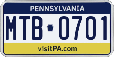 PA license plate MTB0701