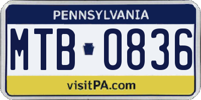 PA license plate MTB0836