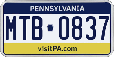 PA license plate MTB0837