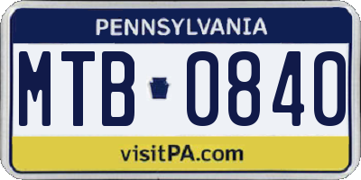 PA license plate MTB0840