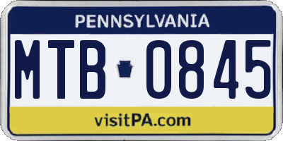 PA license plate MTB0845