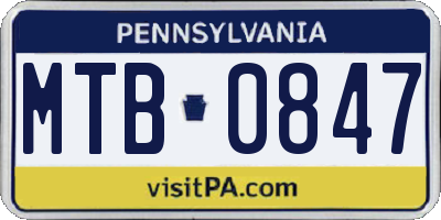 PA license plate MTB0847