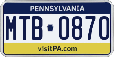 PA license plate MTB0870