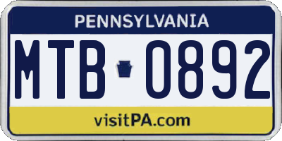 PA license plate MTB0892