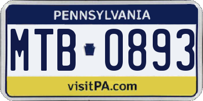 PA license plate MTB0893