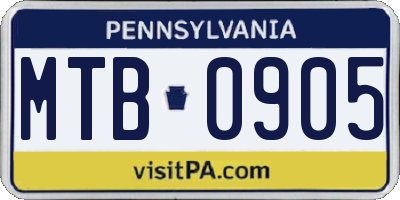 PA license plate MTB0905