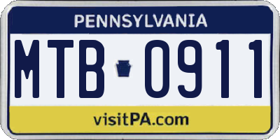 PA license plate MTB0911