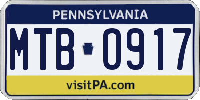 PA license plate MTB0917