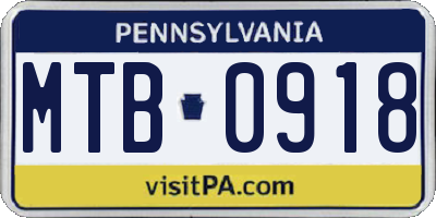 PA license plate MTB0918